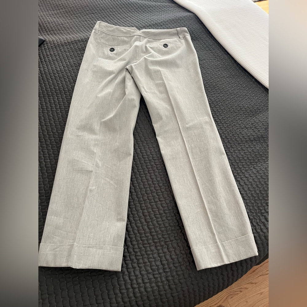 Light grey stretchy wide leg pants with cuffed bottom